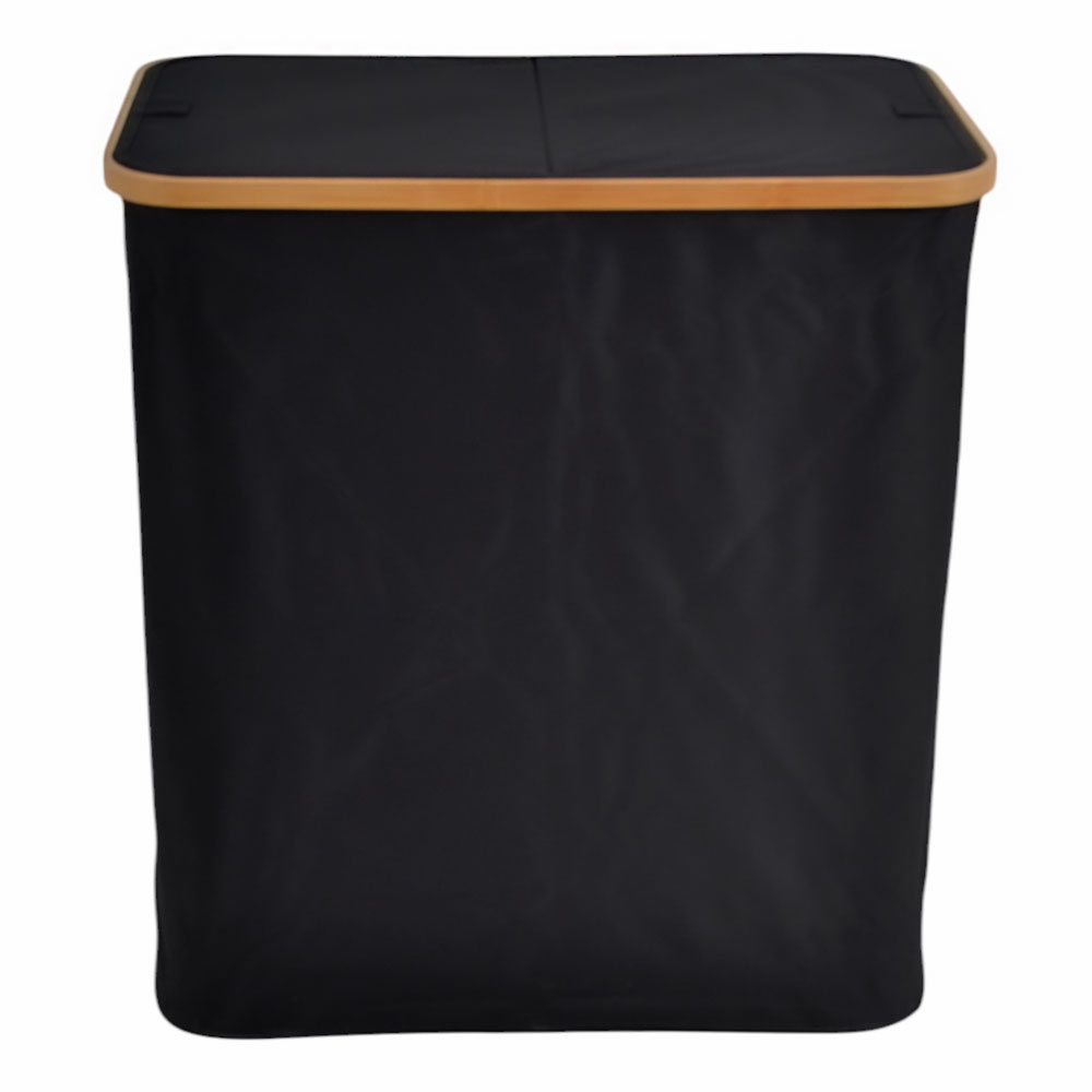 Καλάθι απλύτων από μπαμπού/ύφασμα σε χρώμα φυσικό/μαύρο 54x33x59