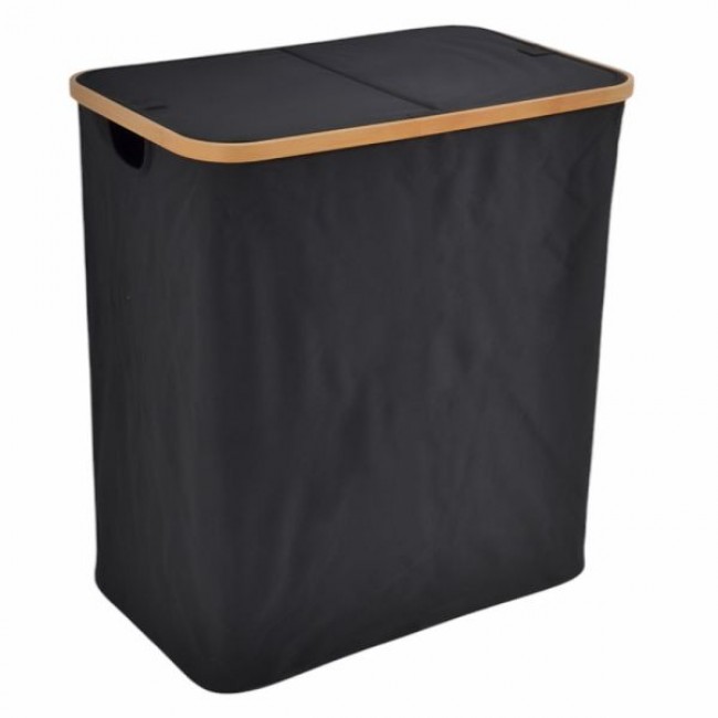 Καλάθι απλύτων από μπαμπού/ύφασμα σε χρώμα φυσικό/μαύρο 54x33x59