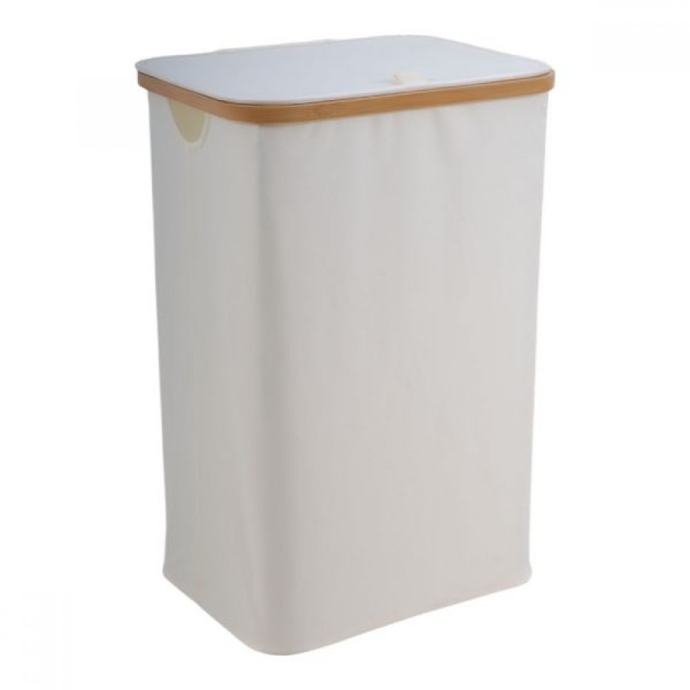 Καλάθι απλύτων από μπαμπού/ύφασμα σε χρώμα φυσικό/εκρού 40x30x60