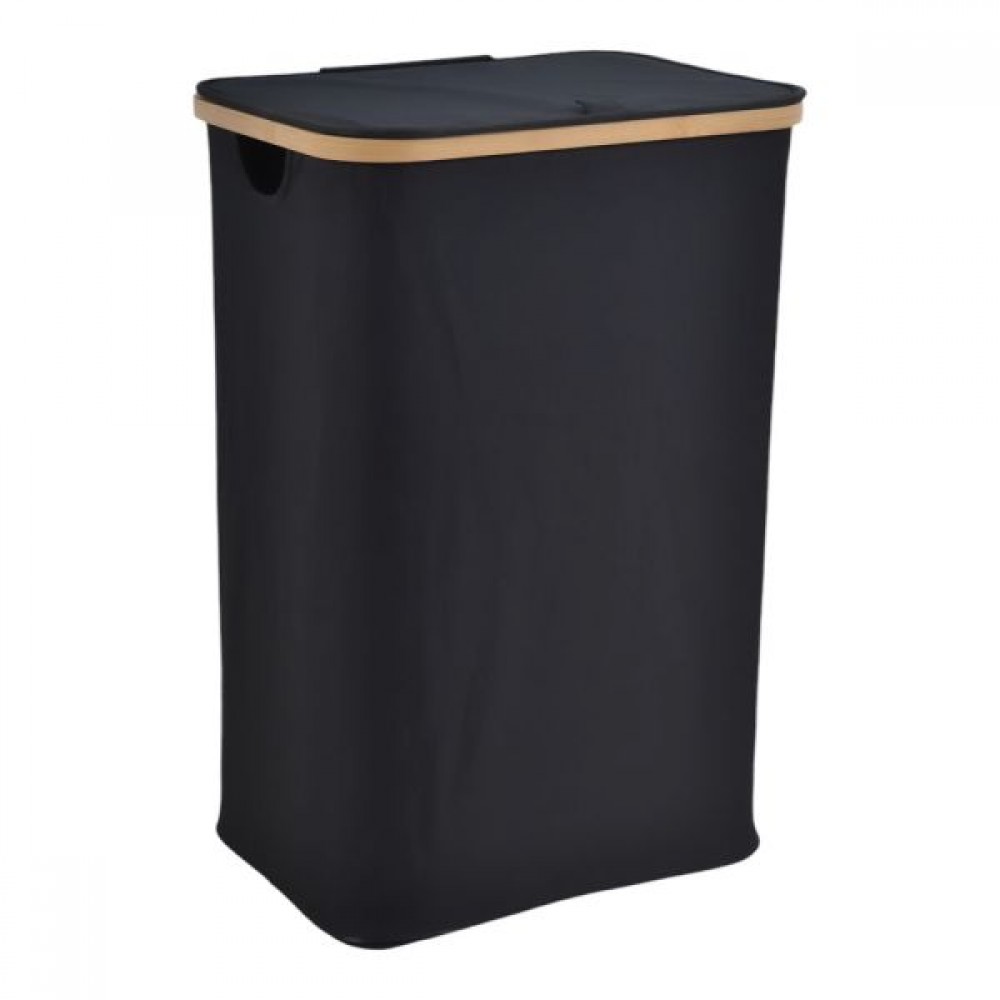 Καλάθι απλύτων από μπαμπού/ύφασμα σε χρώμα φυσικό/μαύρο 40x30x60