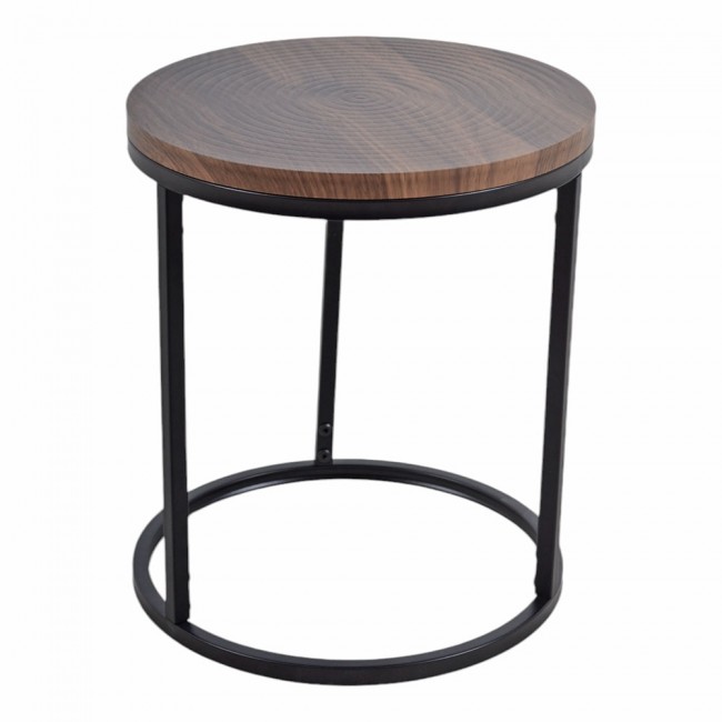Τραπέζι βοηθητικό από μέταλλο/ξύλο σε χρώμα μαύρο/καρυδί Φ35x40