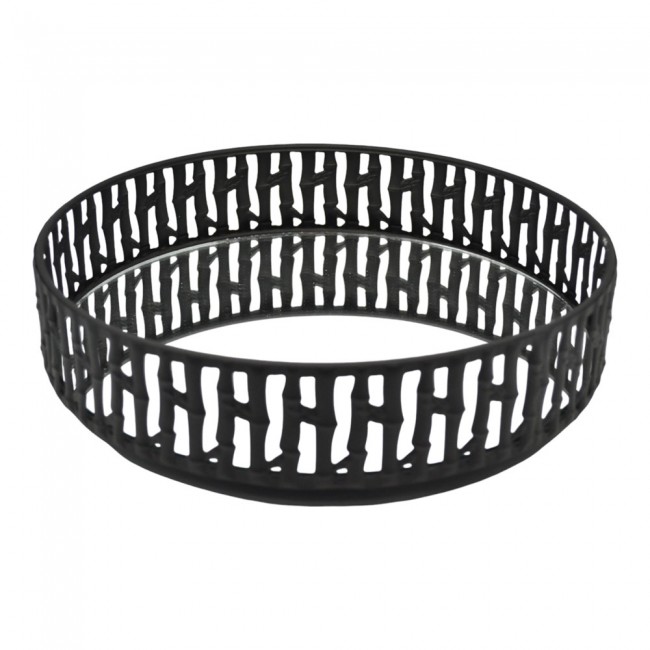 Διακοσμητικός δίσκος με καθρέπτη από μέταλλο σε μαύρο χρώμα Φ24.5x5