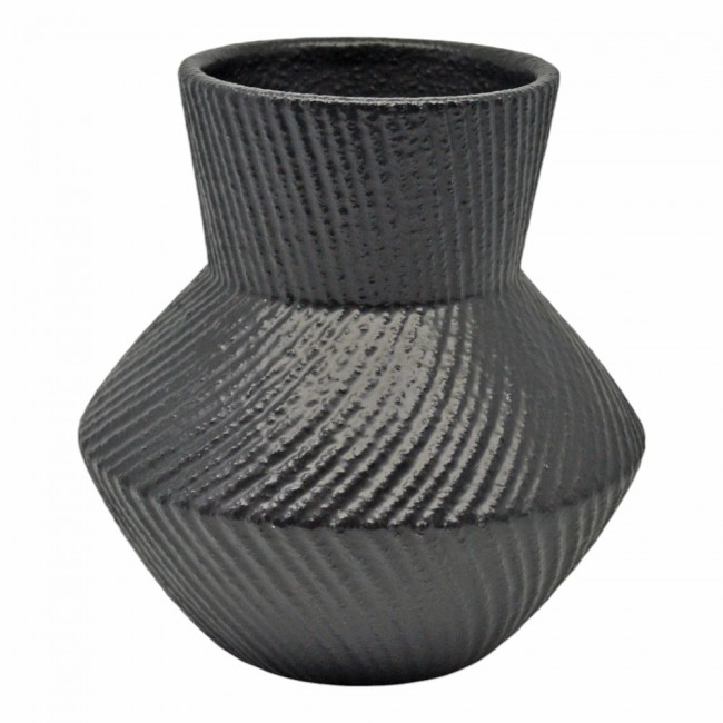 Διακοσμητικό βάζο κεραμικό σε χρώμα μαύρο ματ 17.5x17.5x18