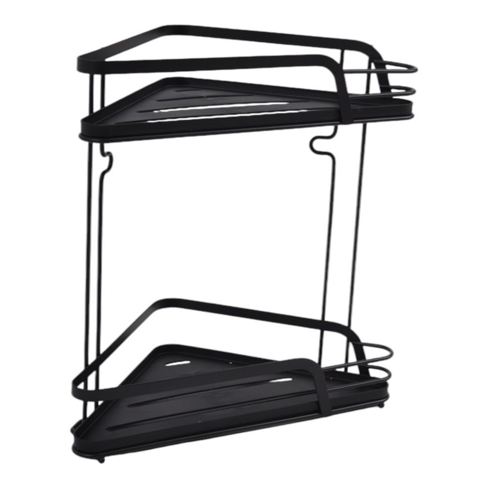 Ραφιέρα μπάνιου γωνιακή διπλή από μέταλλο σε χρώμα μαύρο 22x22x31.5