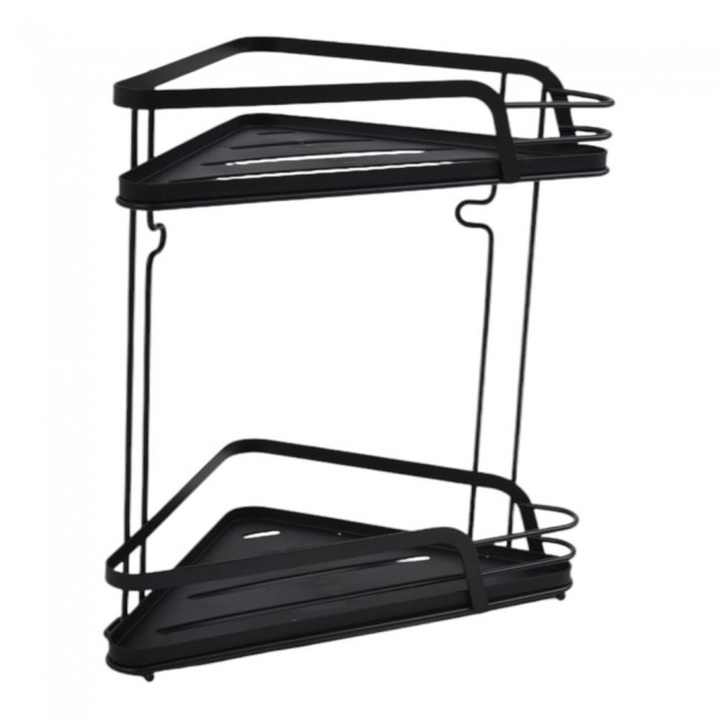 Ραφιέρα μπάνιου γωνιακή διπλή από μέταλλο σε χρώμα μαύρο 22x22x31.5