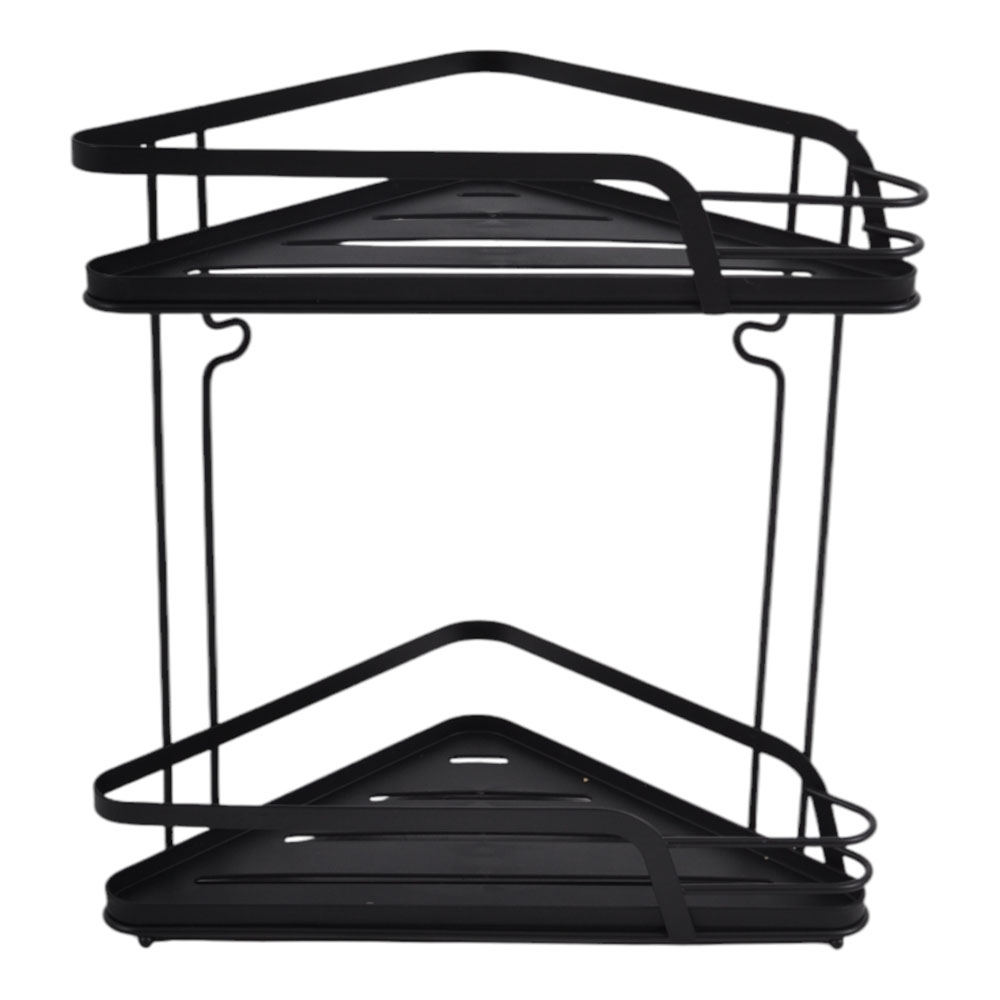 Ραφιέρα μπάνιου γωνιακή διπλή από μέταλλο σε χρώμα μαύρο 22x22x31.5