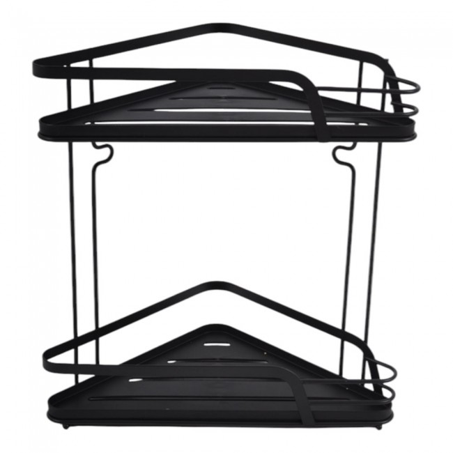 Ραφιέρα μπάνιου γωνιακή διπλή από μέταλλο σε χρώμα μαύρο 22x22x31.5