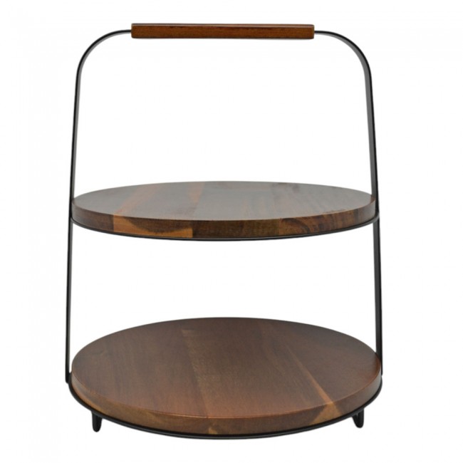 Εταζέρα 2 ορόφων από μέταλλο/ξύλο σε χρώμα μαύρο/φυσικό 26x26x30.5