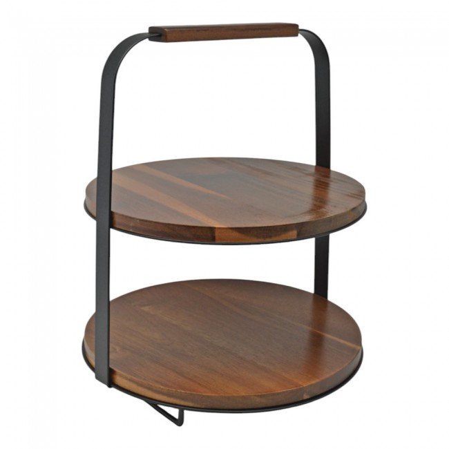 Εταζέρα 2 ορόφων από μέταλλο/ξύλο σε χρώμα μαύρο/φυσικό 26x26x30.5