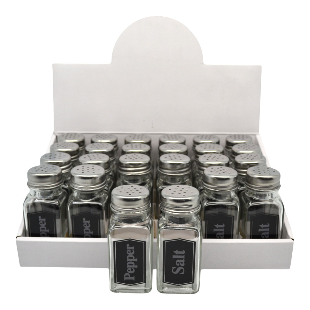 Σετ 24τμχ αλατοπίπερα γυάλινα με ανοξείδωτο καπάκι 70ml 4.1x4.1x9.4