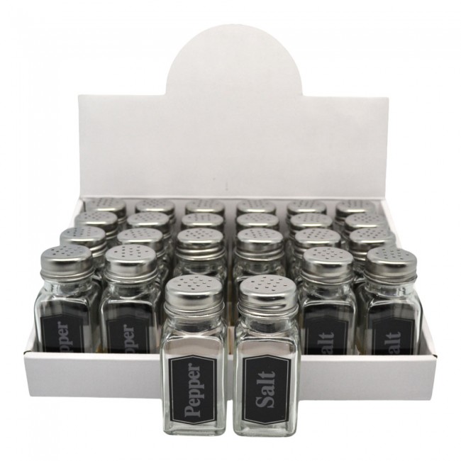 Σετ 24τμχ αλατοπίπερα γυάλινα με ανοξείδωτο καπάκι 70ml 4.1x4.1x9.4