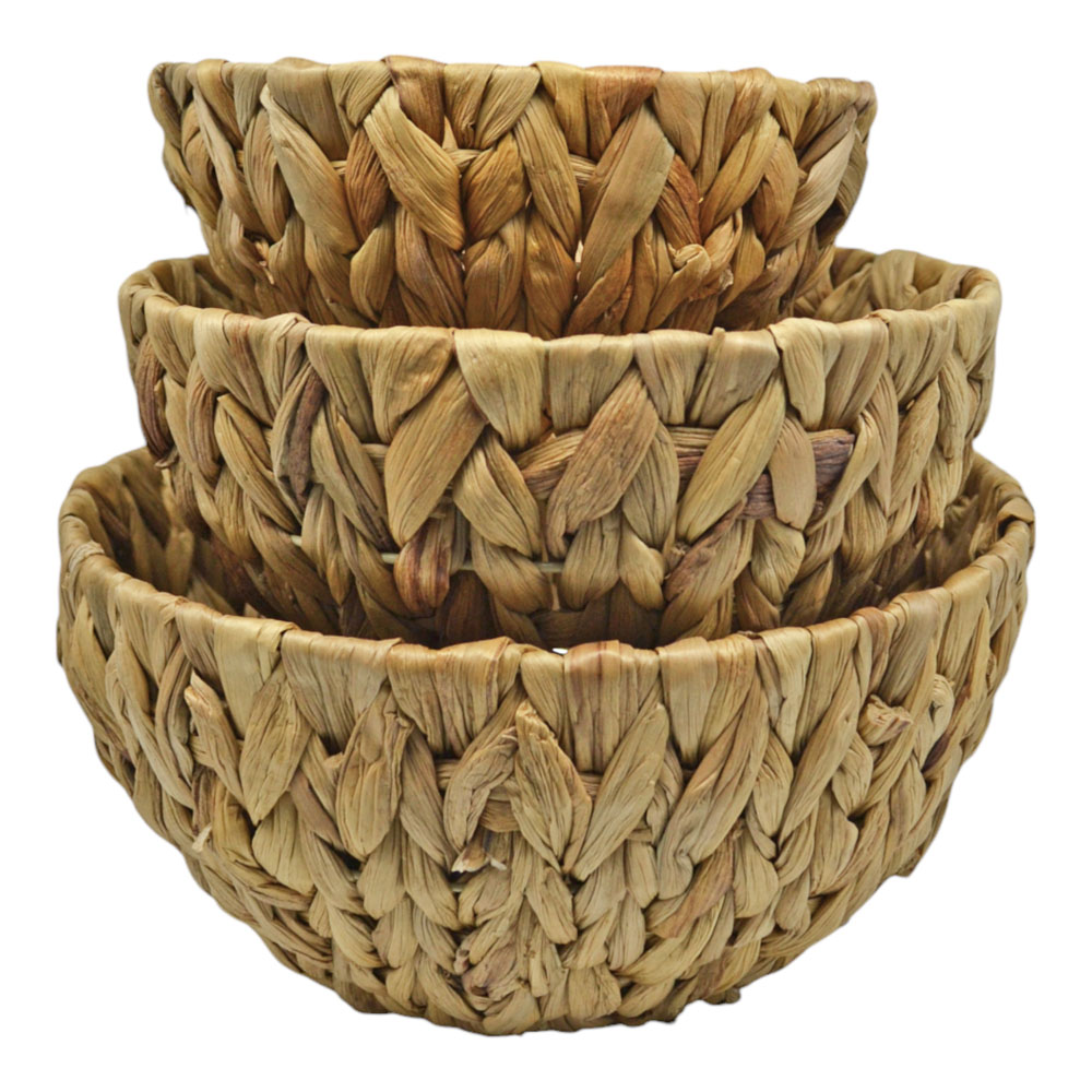 Σετ καλάθια 3τμχ ψάθινα σε χρώμα φυσικό Φ28x14