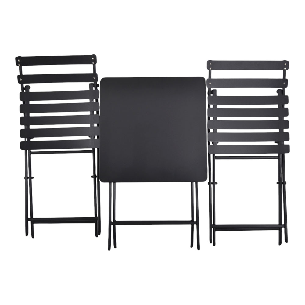 Σετ πτυσσόμενο 3τμχ από μέταλλο σε χρώμα μαύρο ματ 55x55x73