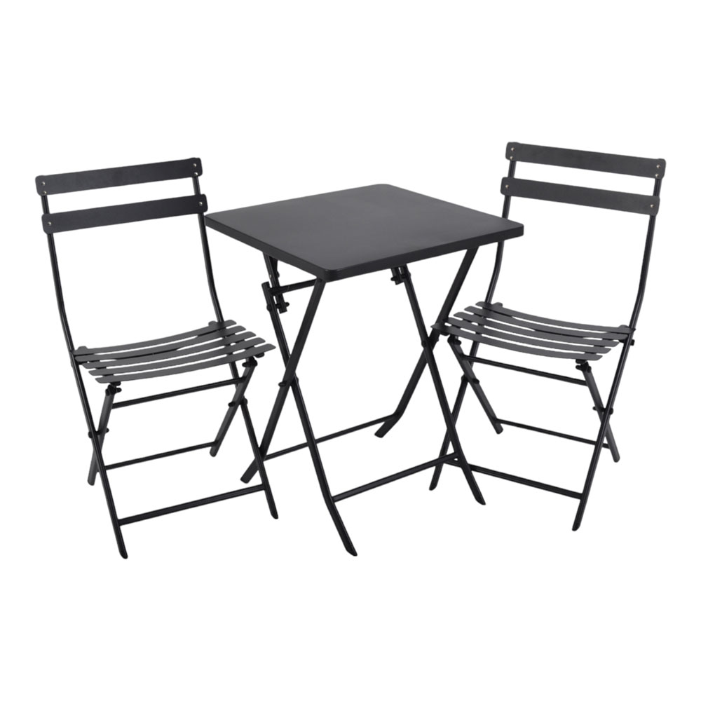 Σετ πτυσσόμενο 3τμχ από μέταλλο σε χρώμα μαύρο ματ 55x55x73