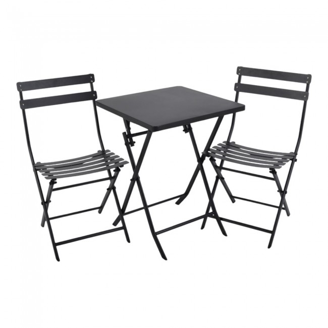 Σετ πτυσσόμενο 3τμχ από μέταλλο σε χρώμα μαύρο ματ 55x55x73