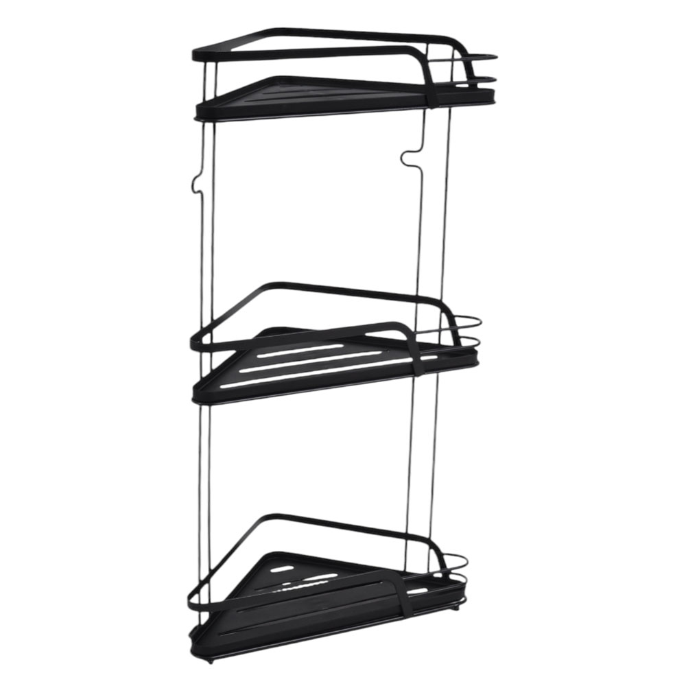 Ραφιέρα μπάνιου γωνιακή τριπλή από μέταλλο σε χρώμα μαύρο 22x22x56