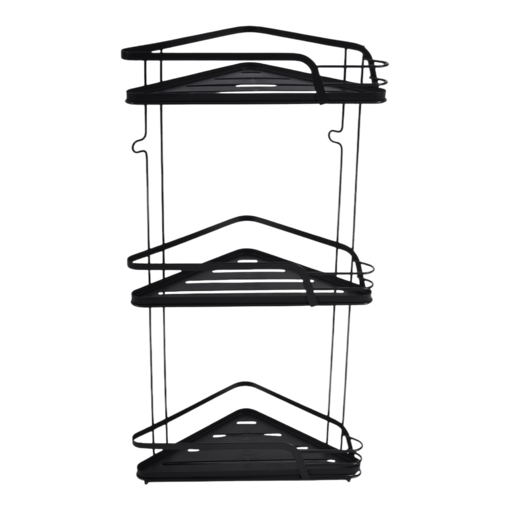 Ραφιέρα μπάνιου γωνιακή τριπλή από μέταλλο σε χρώμα μαύρο 22x22x56