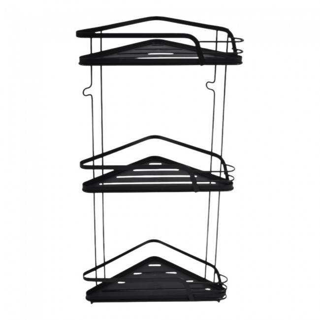 Ραφιέρα μπάνιου γωνιακή τριπλή από μέταλλο σε χρώμα μαύρο 22x22x56