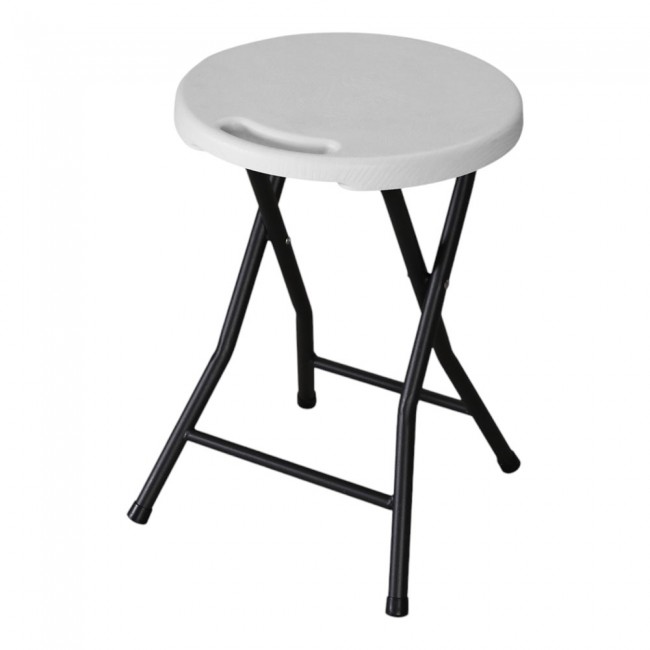 Σκαμπό αναδιπλούμενο από μέταλλο/πλαστικό σε χρώμα μαύρο/λευκό με όψη ξύλου 33x33x45