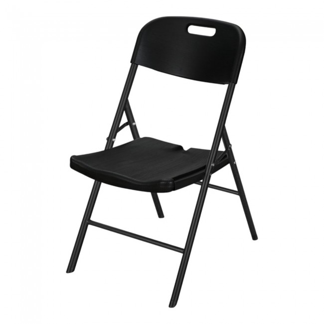 Καρέκλα αναδιπλούμενη από μέταλλο/πλαστικό σε χρώμα μαύρο με όψη ξύλου 51x47.5x86