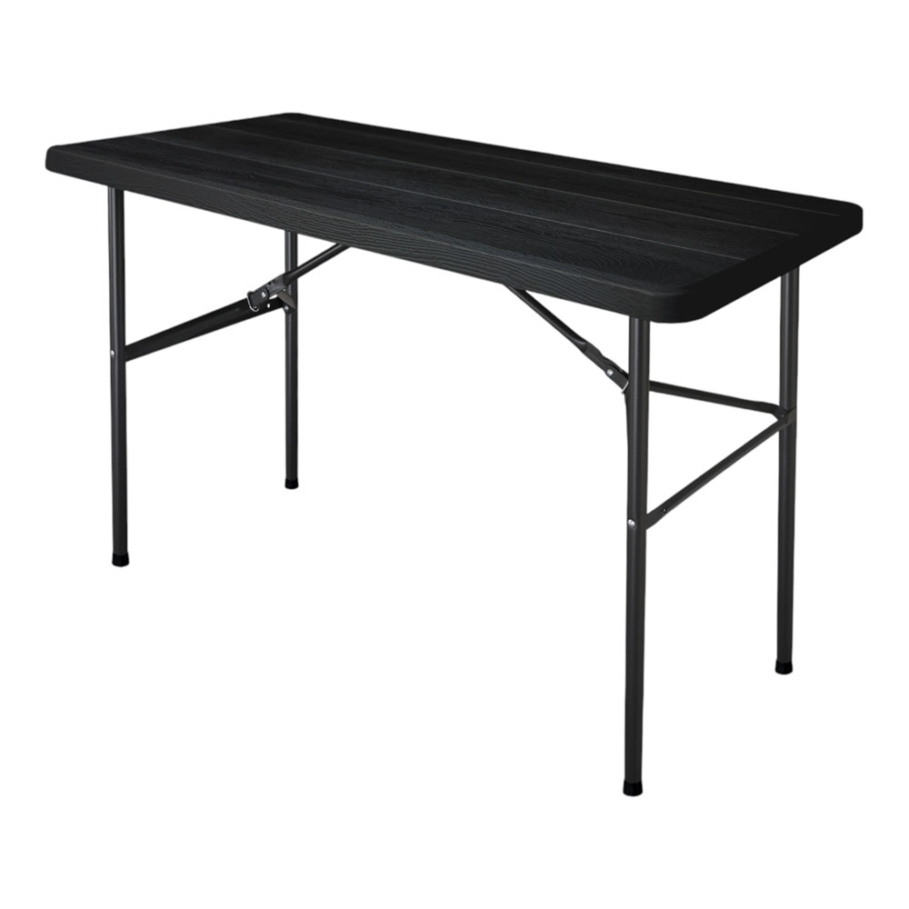 Τραπέζι αναδιπλούμενο από μέταλλο/πλαστικό σε χρώμα μαύρο με όψη ξύλου 122x60x74
