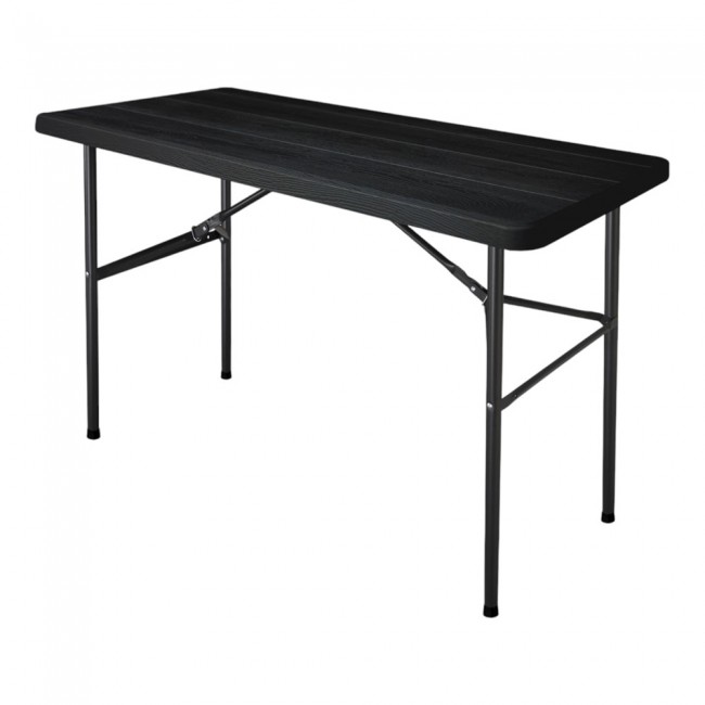 Τραπέζι αναδιπλούμενο από μέταλλο/πλαστικό σε χρώμα μαύρο με όψη ξύλου 122x60x74