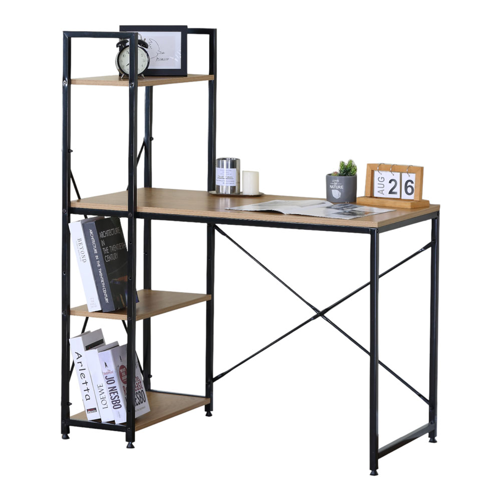 Γραφείο εργασίας με ραφιέρα από μέταλλο σε χρώμα φυσικό/μαύρο 100x52x122