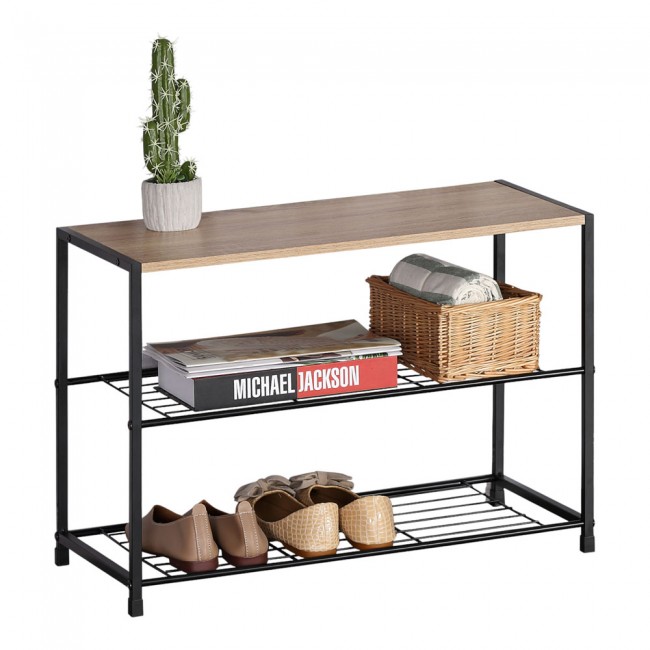 Παπουτσοθήκη από ξύλο/μέταλλο σε χρώμα φυσικό/μαύρο 63x30x43