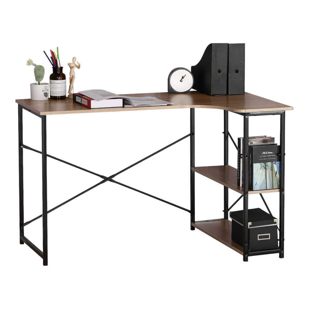 Γραφείο εργασίας γωνιακό με 2 ράφια από μέταλλο σε χρώμα φυσικό/μαύρο 120x73x75