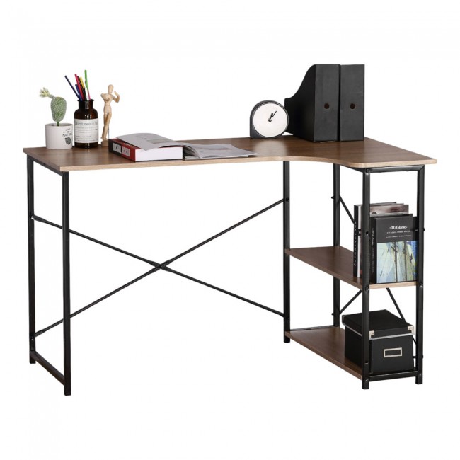 Γραφείο εργασίας γωνιακό με 2 ράφια από μέταλλο σε χρώμα φυσικό/μαύρο 120x73x75
