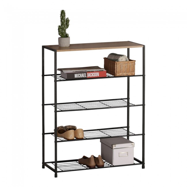 Παπουτσοθήκη από ξύλο/μέταλλο σε χρώμα φυσικό/μαύρο 63x30x83