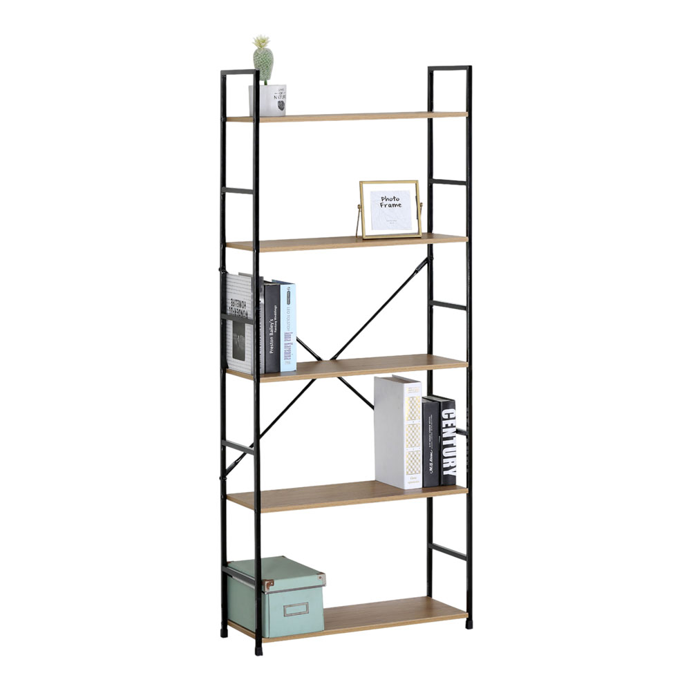 Βιβλιοθήκη με 5 ράφια από μέταλλο σε χρώμα φυσικό/μαύρο 60x24x144