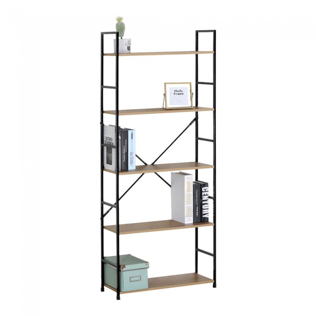 Βιβλιοθήκη με 5 ράφια από μέταλλο σε χρώμα φυσικό/μαύρο 60x24x144