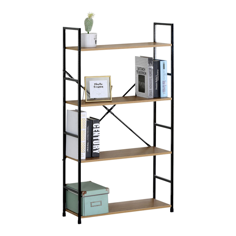 Βιβλιοθήκη με 4 ράφια από μέταλλο σε χρώμα φυσικό/μαύρο 60x24x112