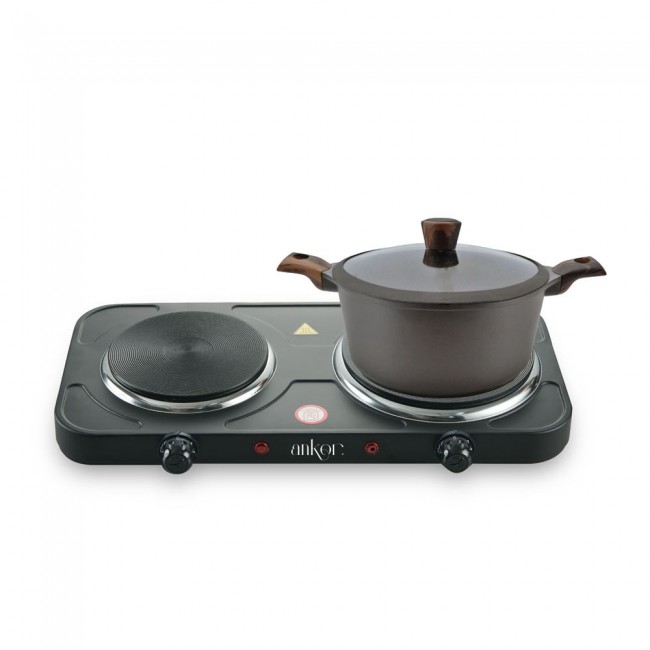 Εστία ηλεκτρική 2 θέσεων εμαγιέ σε χρώμα μαύρο ματ 1000W & 1500W