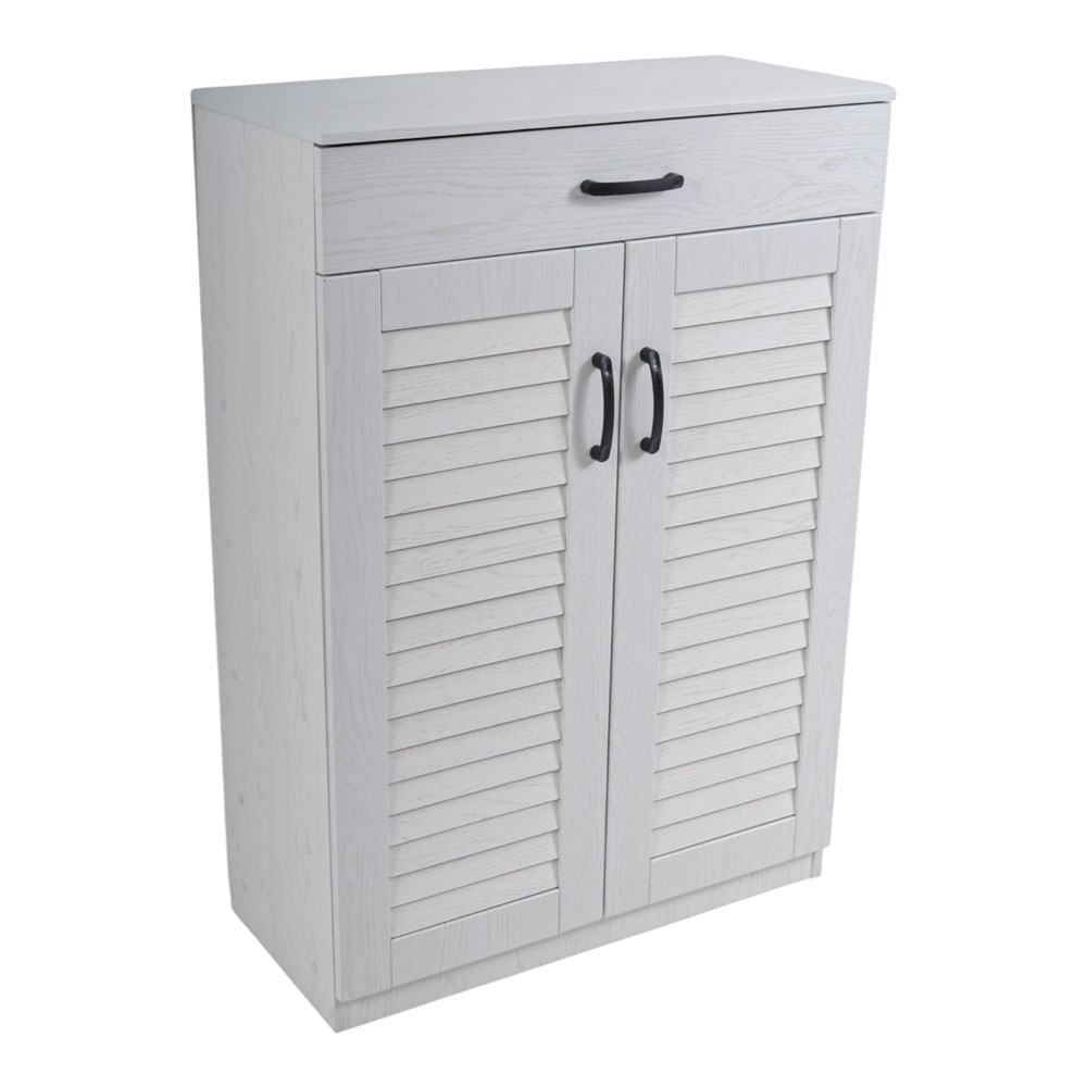 Παπουτσοθήκη-ντουλάπι με συρτάρι από ξύλο σε χρώμα λευκό ρουστικ 68x32x98