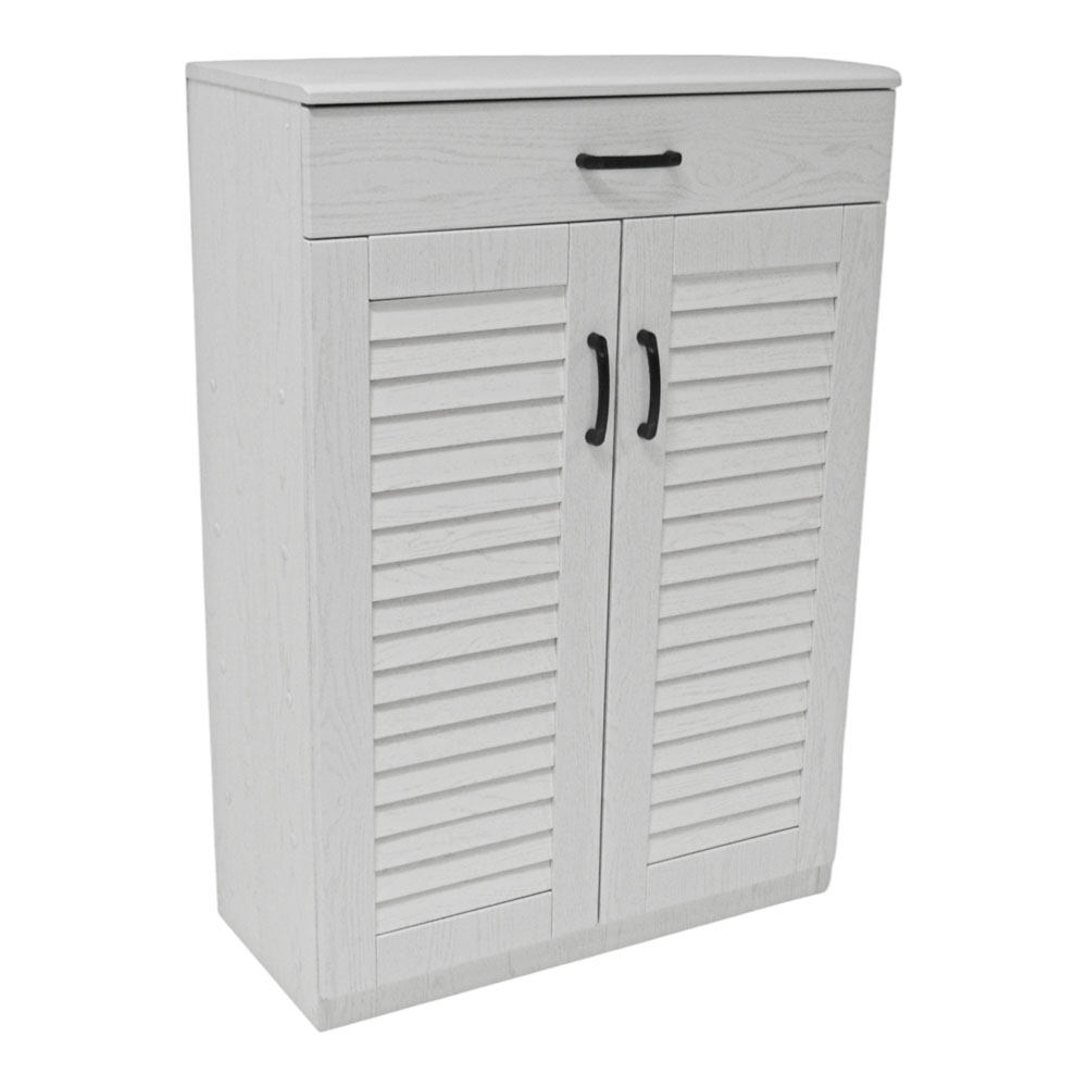 Παπουτσοθήκη-ντουλάπι με συρτάρι από ξύλο σε χρώμα λευκό ρουστικ 68x32x98