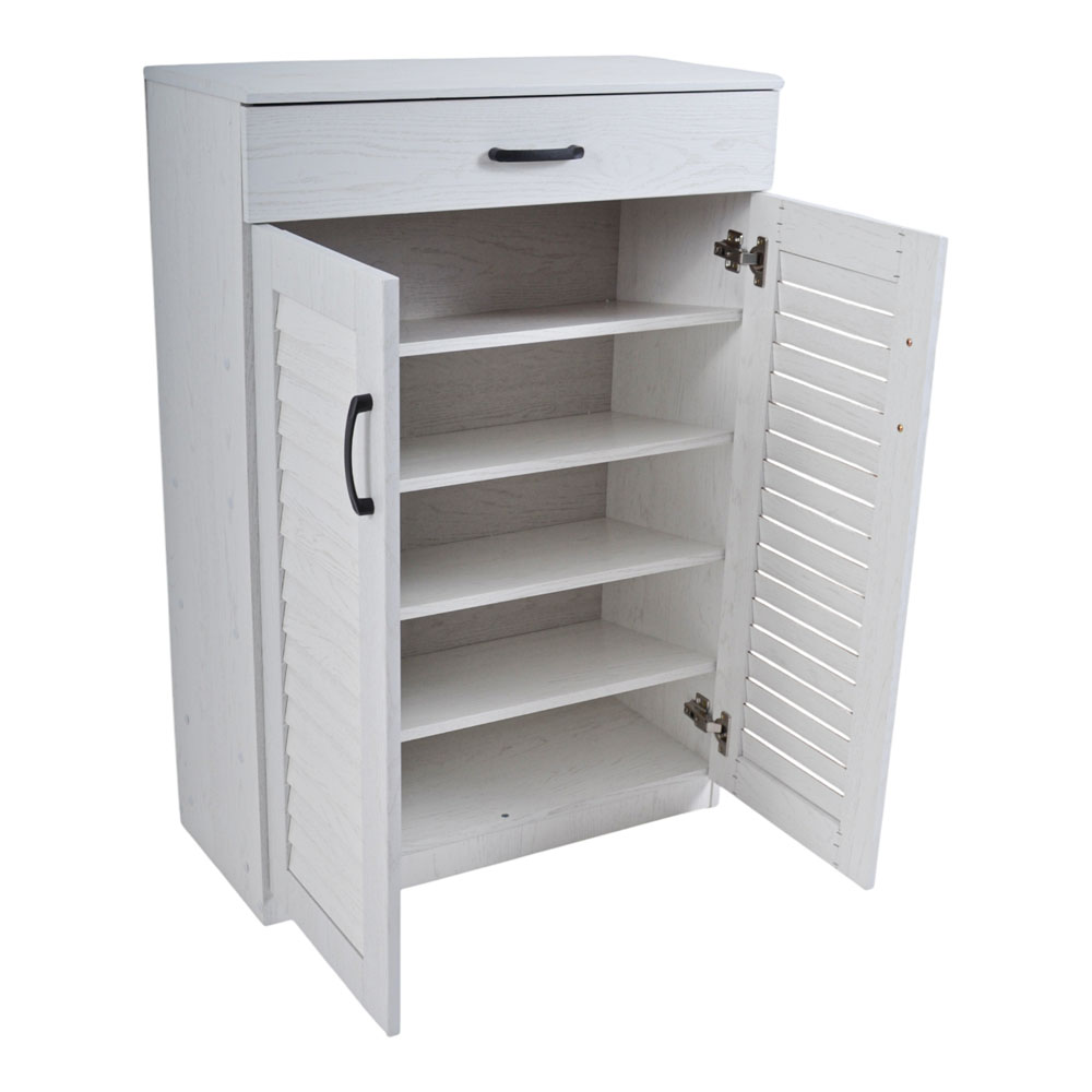 Παπουτσοθήκη-ντουλάπι με συρτάρι από ξύλο σε χρώμα λευκό ρουστικ 68x32x98