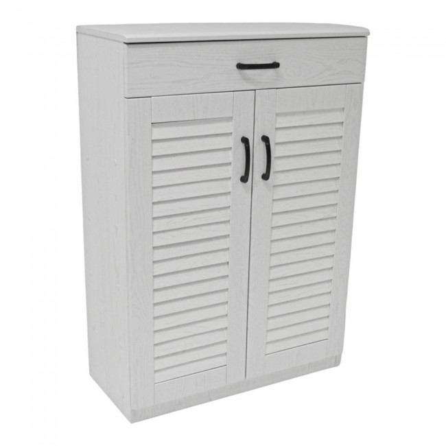 Παπουτσοθήκη-ντουλάπι με συρτάρι από ξύλο σε χρώμα λευκό ρουστικ 68x32x98