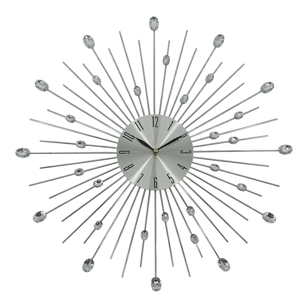 Ρολόι τοίχου μεταλλικό σε χρώμα ασημί με διάφανους κρυστάλλους 50x50x4