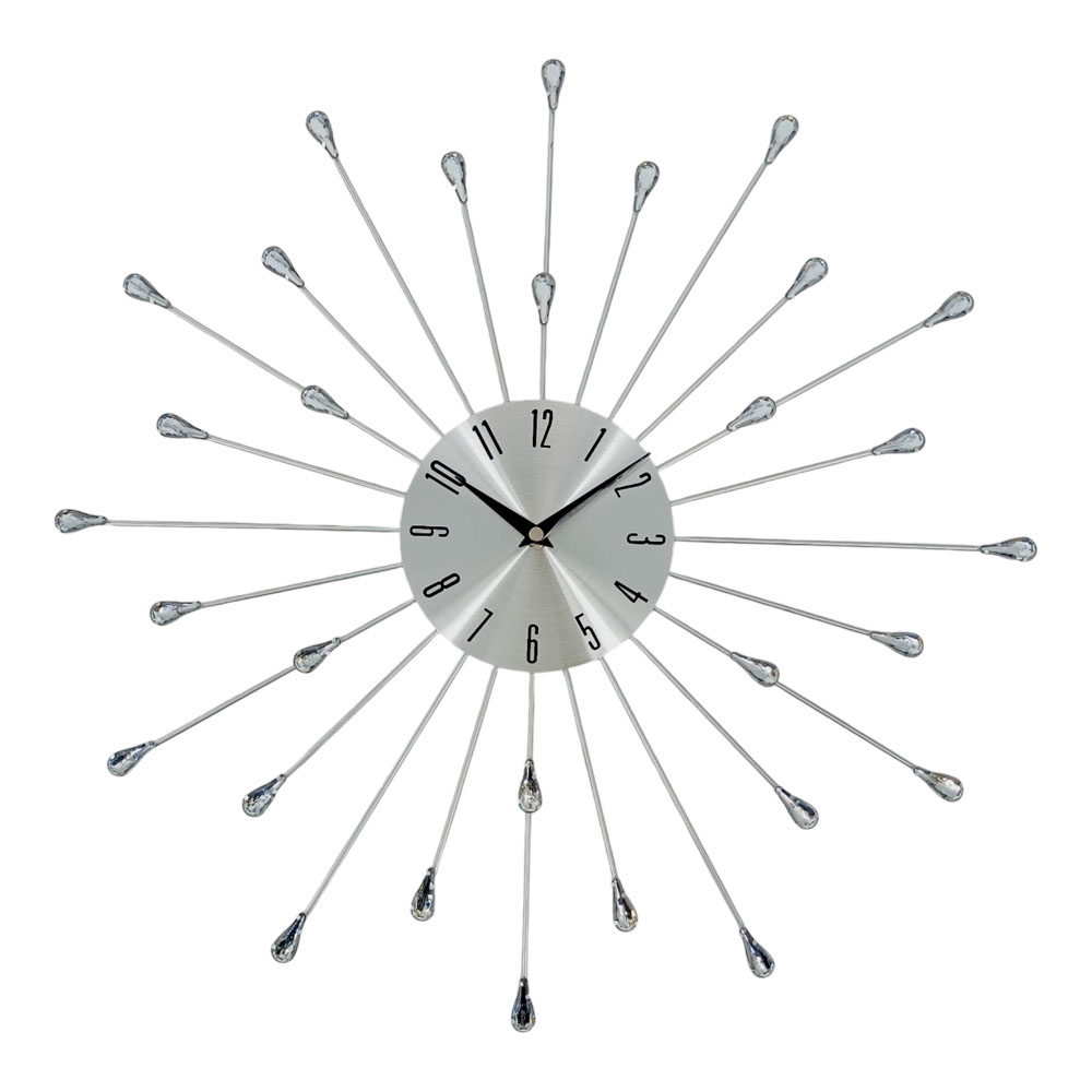 Ρολόι τοίχου μεταλλικό σε χρώμα ασημί με διάφανους κρυστάλλους 50x50x4