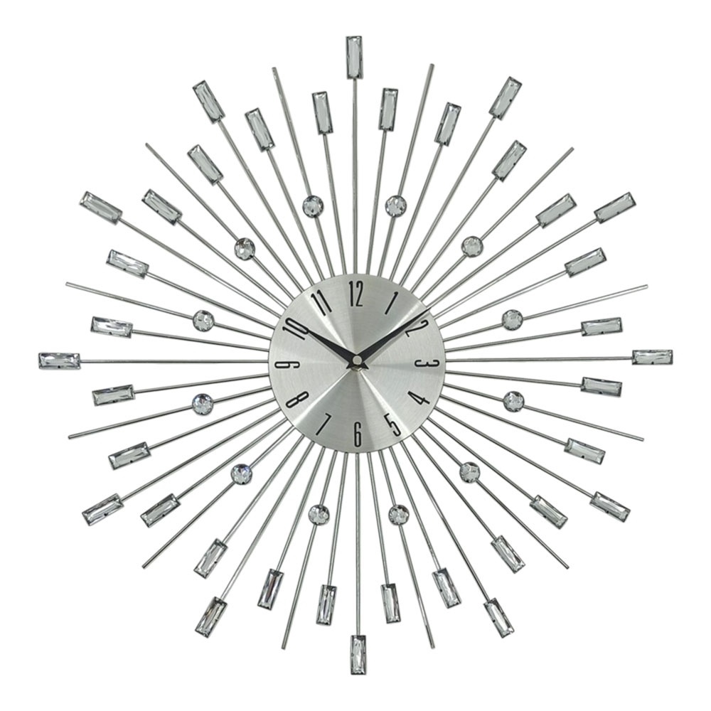 Ρολόι τοίχου μεταλλικό σε χρώμα ασημί με διάφανους κρυστάλλους 49.5x49.5x4