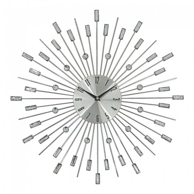 Ρολόι τοίχου μεταλλικό σε χρώμα ασημί με διάφανους κρυστάλλους 49.5x49.5x4