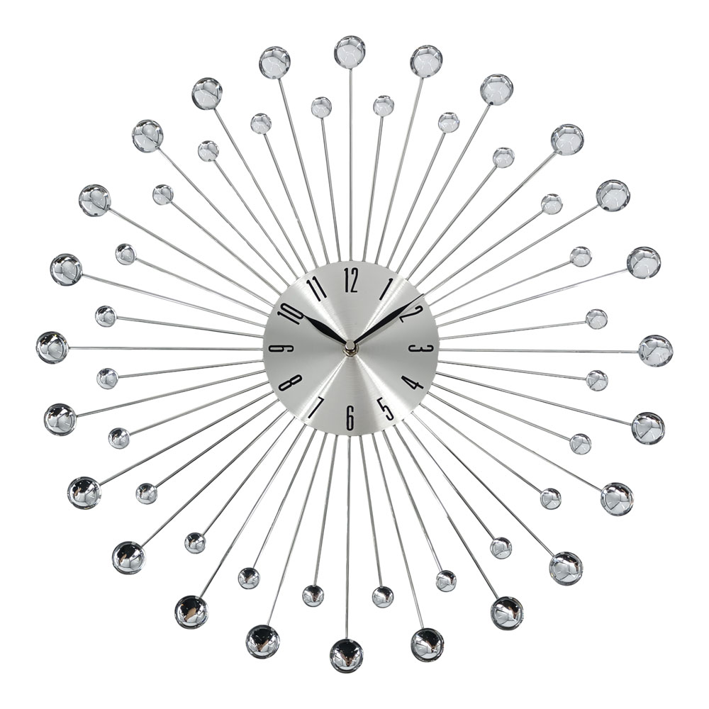 Ρολόι τοίχου μεταλλικό σε χρώμα ασημί με διάφανους κρυστάλλους 50x50x4