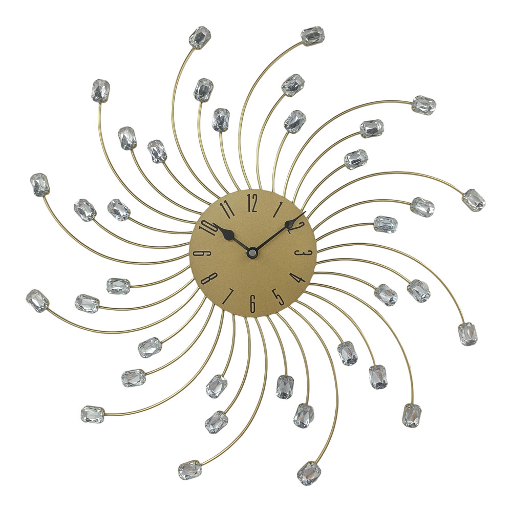 Ρολόι τοίχου μεταλλικό σε χρώμα χρυσό με διάφανους κρυστάλλους 49x49x4