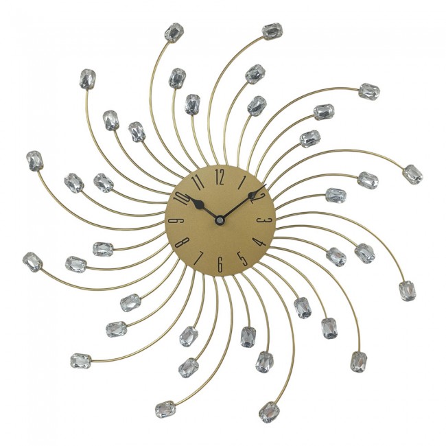 Ρολόι τοίχου μεταλλικό σε χρώμα χρυσό με διάφανους κρυστάλλους 49x49x4