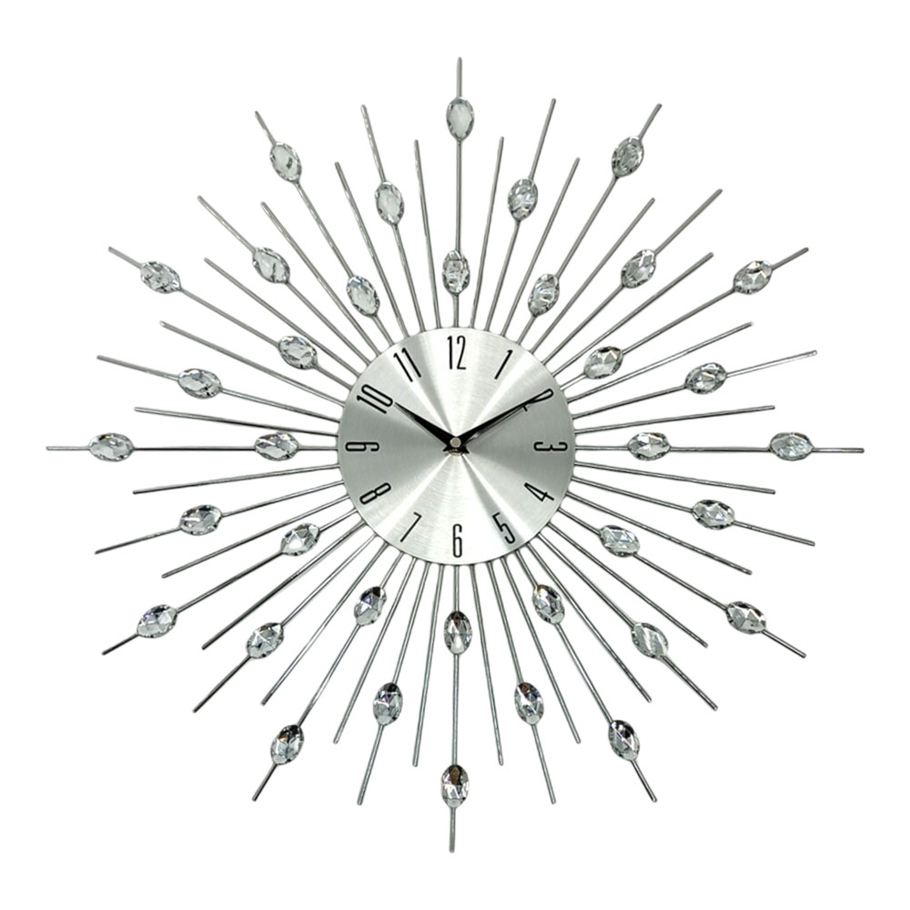 Ρολόι τοίχου μεταλλικό σε χρώμα ασημί με διάφανους κρυστάλλους 56x56x4