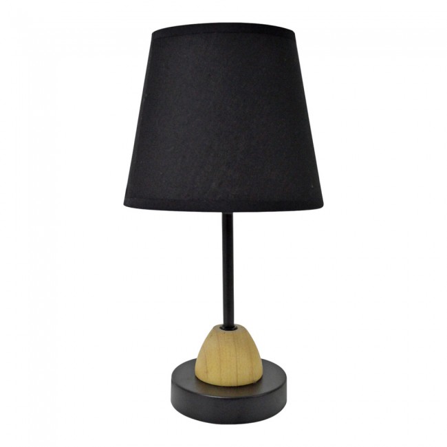 Φωτιστικό επιτραπέζιο από μέταλλο/ύφασμα σε χρώμα μαύρο με ξύλινη διακόσμηση 16x16x30 Ε14/40W