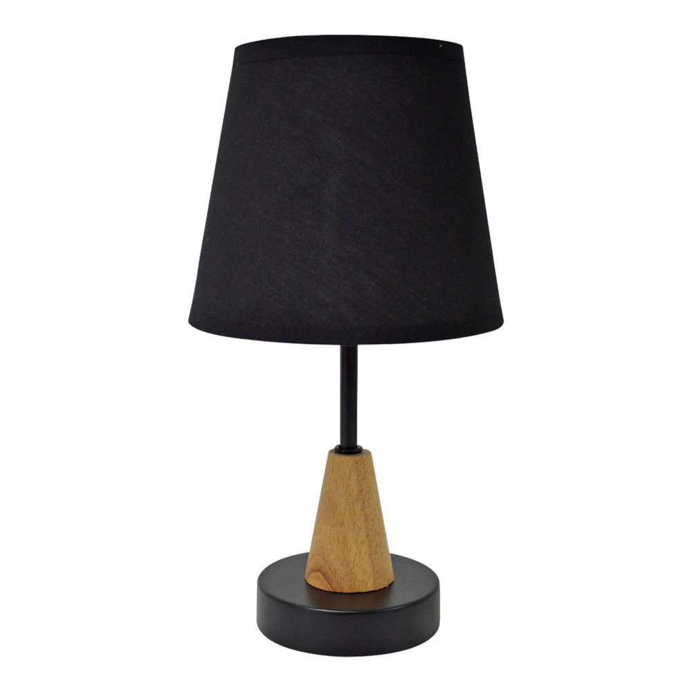Φωτιστικό επιτραπέζιο από μέταλλο/ύφασμα σε χρώμα μαύρο με ξύλινη διακόσμηση 16x16x30 Ε14/40W