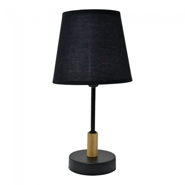 Φωτιστικό επιτραπέζιο από μέταλλο/ύφασμα σε χρώμα μαύρο με ξύλινη διακόσμηση 16x16x30 Ε14/40W